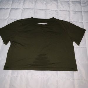 Army Green Ripped Crop Tee